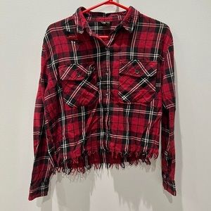 Forever 21 Flannel Top, ripped, with fringes